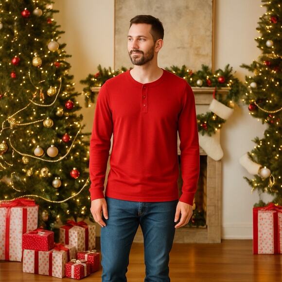 NWT Soma Men's Shirt Paint The Town Red Family Pajama Holiday Henley Stretch - Picture 1 of 7